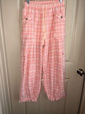 Fantastic Fawn Pink Plaid Cargo Track Pants